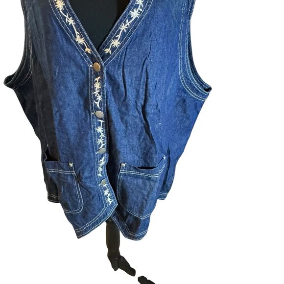 Vintage Carole Little Plus 22w Blue Sleeveless V Neck Embroidery Vest Floral - Picture 4 of 12